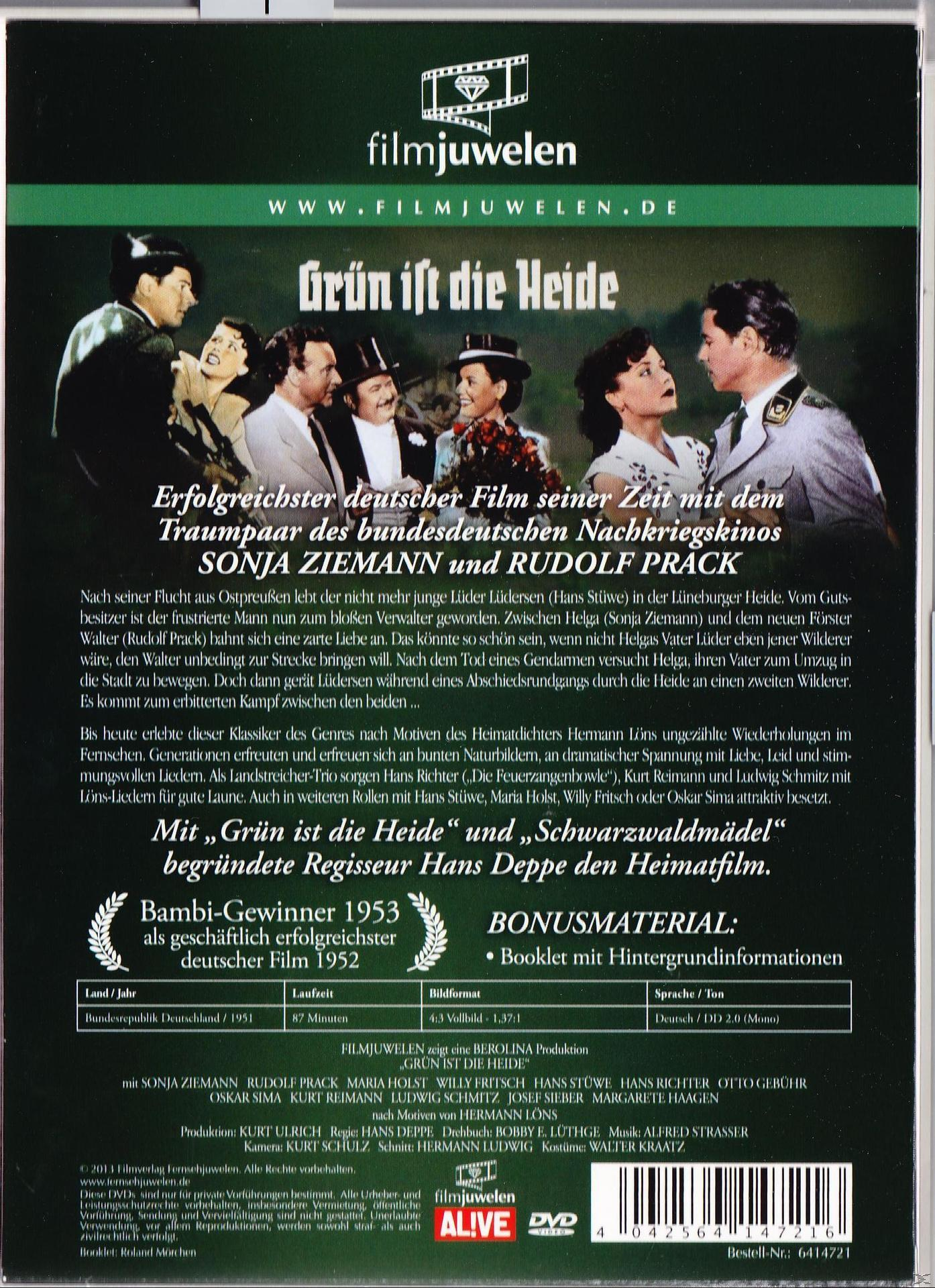 DVD-Cover. Es zeigt ein Schwarz-Weiß-Bild einer Gruppe von Menschen und den Titel „Grun ist die Heide“.