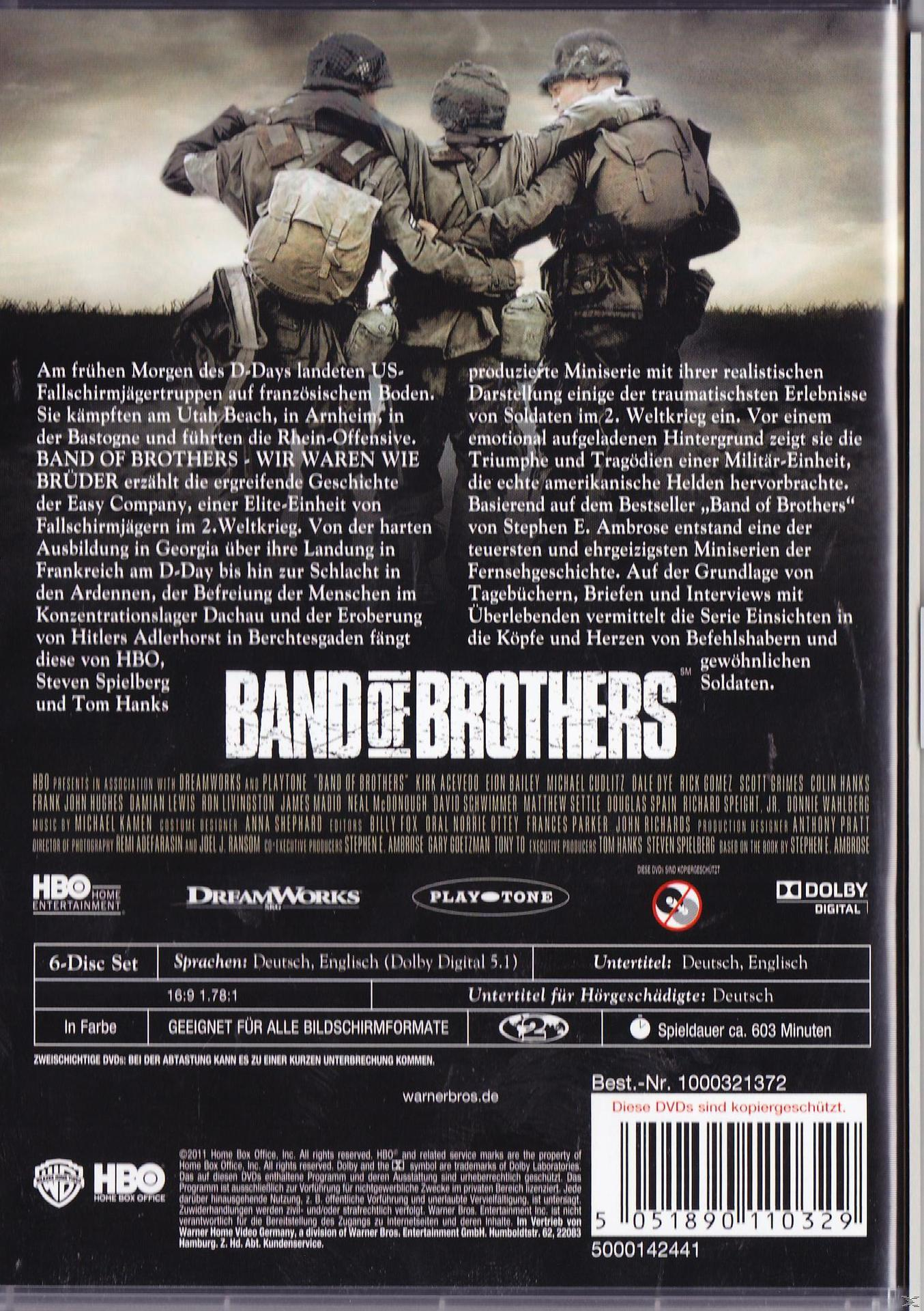 DVD-Cover von Band of Brothers. Soldaten in WKII-Uniformen stehen zusammen.