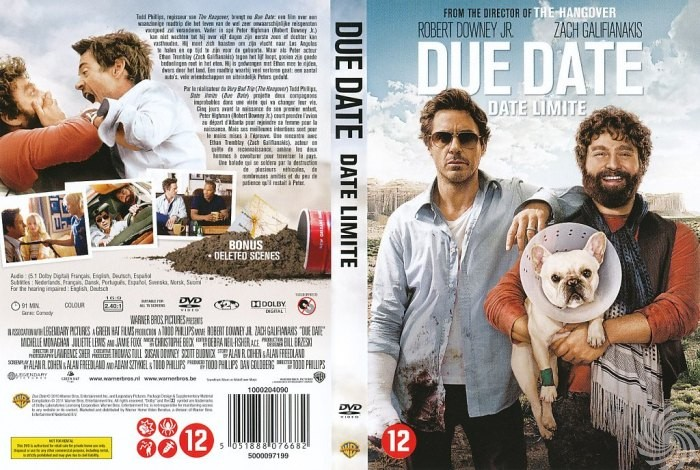 DVD-hoes voor de film "Due Date" met Robert Downey Jr. en Zach Galifianakis.