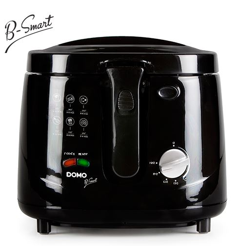 Black deep fryer from B-Smart. Power and Ready indicators.