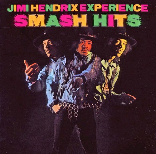 Jimi Hendrix Experience Albumcover. Jimi in drei Posen, Text in verschiedenen Farben.