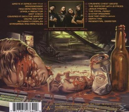 Albumcover mit einer Gore-Szene und einem industriellen Hintergrund. Eine Bierflasche ist sichtbar.