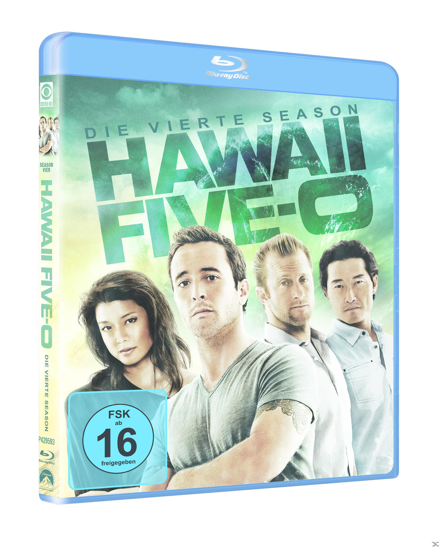 Hawaii Five-0 DVD-Cover mit vier Personen, Text und einem Warnhinweis.