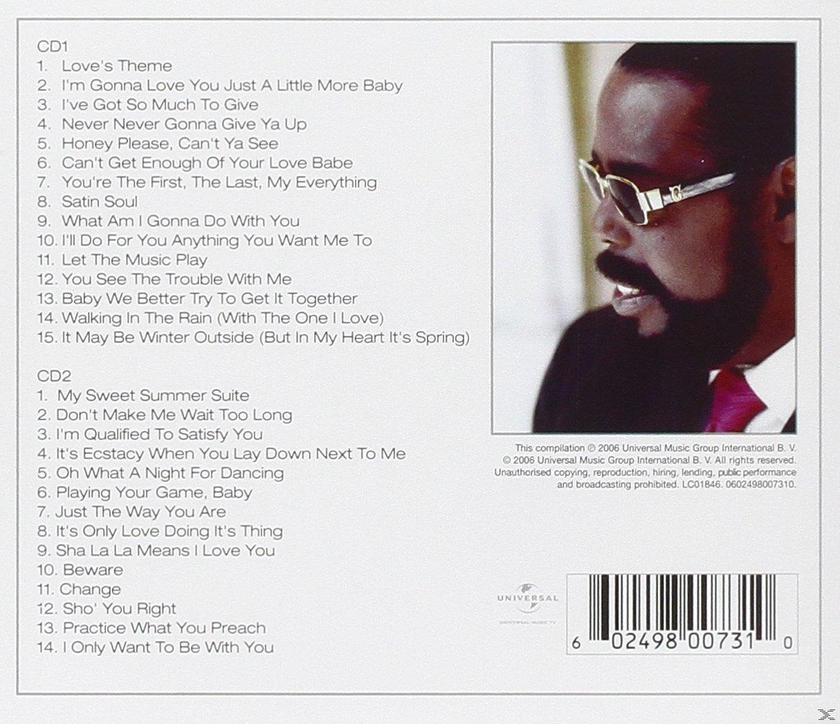 Album-Rückseite mit Titelliste und einem Foto eines Mannes mit Brille.