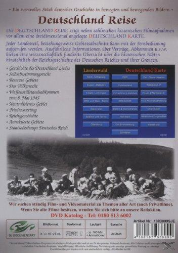 DVD-Cover für Deutschland Reise. Rückseite mit Text und einem Schwarz-Weiß-Foto von Menschen.