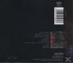 CD-Rückseite mit Titeln auf schwarzem Hintergrund.