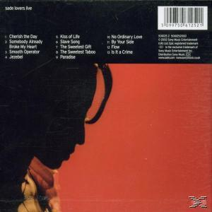 Sade-Albumcover, roter Hintergrund, Silhouette eines Frauengesichts und eine Titelliste.