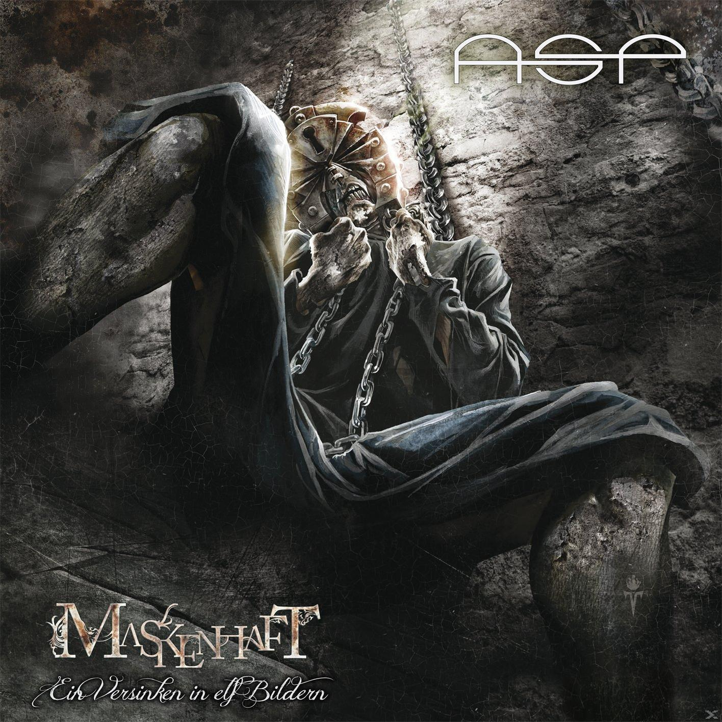 Albumcover. Eine Figur in Ketten, dunkle Umgebung. Text: Maskenhaft. Deutscher Text. Dunkle, düstere Ästhetik.