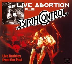 Albumcover mit Bandlogo und Text 'Birth Control'. Roter Hintergrund mit Bildern von Musikern und einem Schlagzeug.