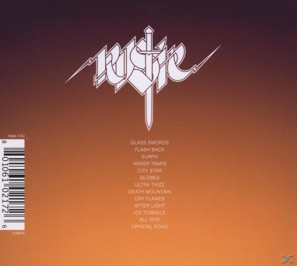 Pochette arrière de l'album avec un titre dans une police unique et une liste des titres. Le fond a un dégradé.