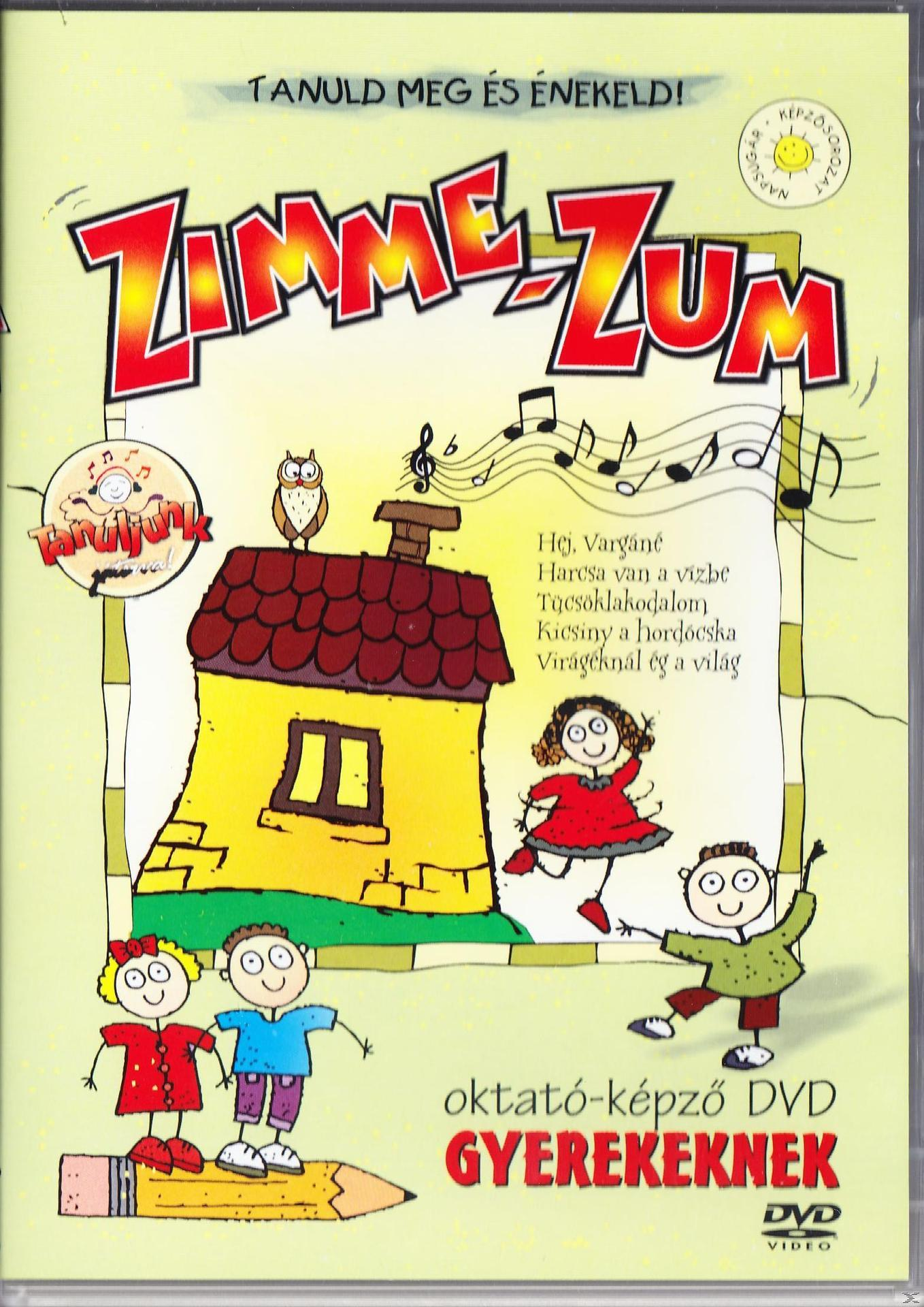DVD borító: Rajzfilm DVD borító, egy házzal, zenei hangjegyekkel és gyerekekkel. Szöveg és cím.