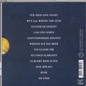 Rückseite einer CD-Hülle mit Songtiteln und Text. Dunkelblau und Goldfarben.