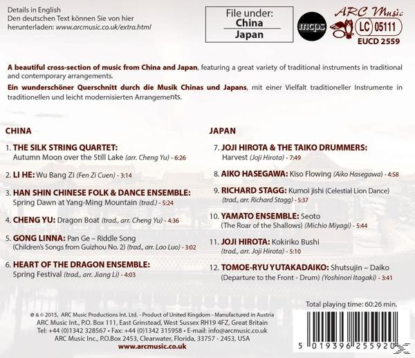 CD-Cover mit Text: Chinesische und japanische Musik. Titelliste auf weißem Grund.