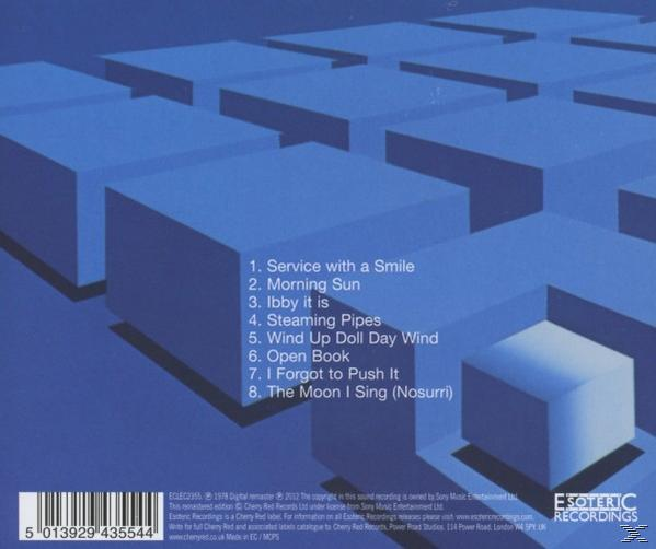 Album-Rückseite mit blauem Würfeldesign und Songtiteln.