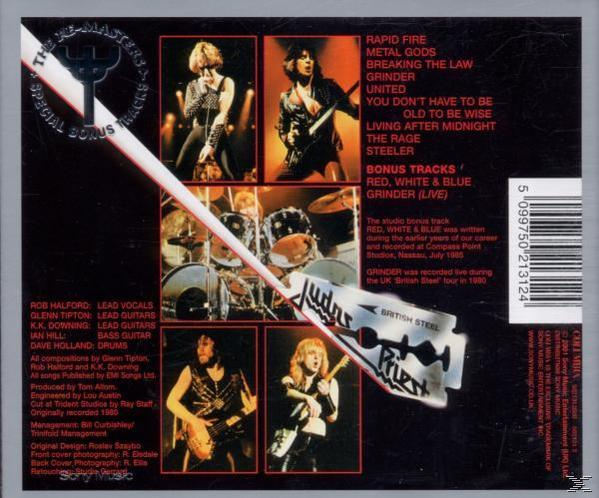 Album hátlap: Zenekar tagjai. Szöveg: Judas Priest, The Remasters, Special Bonus Tracks. Borotvapenge.