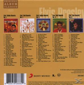 Albumrückseite von Elvis Presleys 'Golden Records' mit Titellisten und Albumcovern.