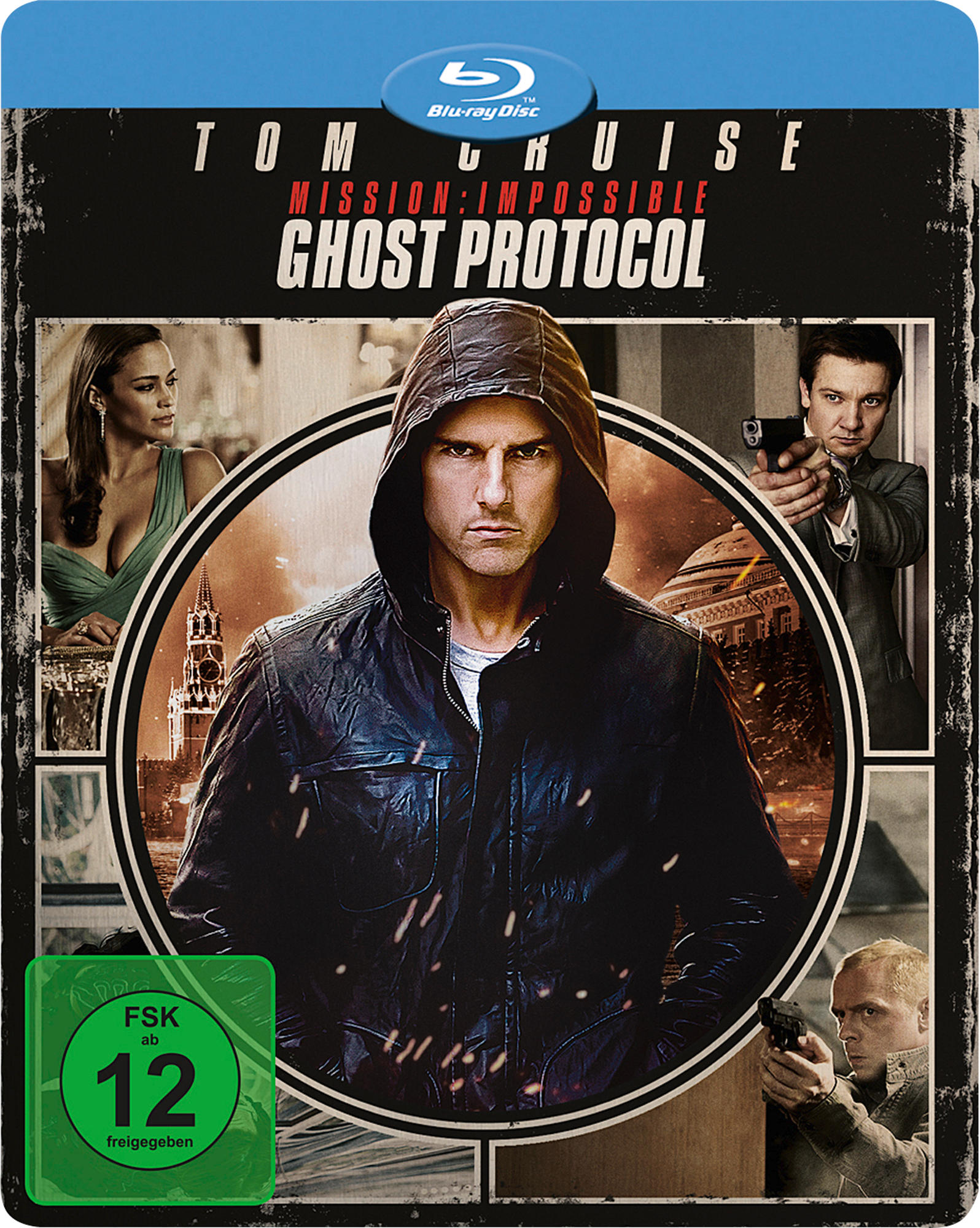 Blu-ray-Cover: Tom Cruise in schwarzer Jacke, Mission Impossible Titel, andere Schauspieler.