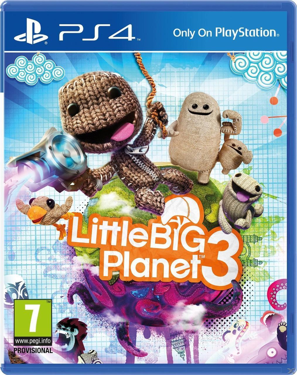 'Little Big Planet 3' videójáték doboza karakterekkel és élénk háttérrel.