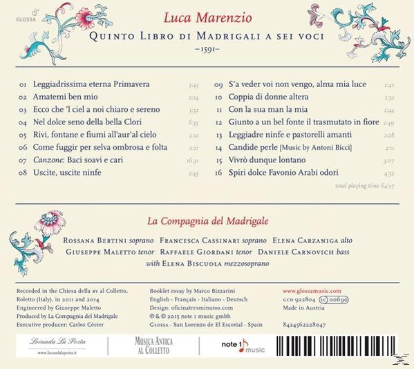 La Compagnia Del Madrigale - Quinto Libro Di Madrigali A Sei Voci 1591  - (CD)