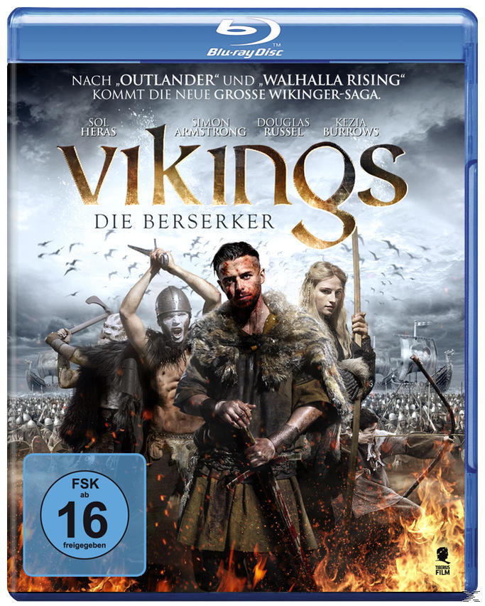 Blu-ray-Cover von 'Vikings: Die Berserker'. Eine Gruppe von Wikingern im Kampf. Hintergrund ist ein Wikingerschiff. Text auf Deutsch.