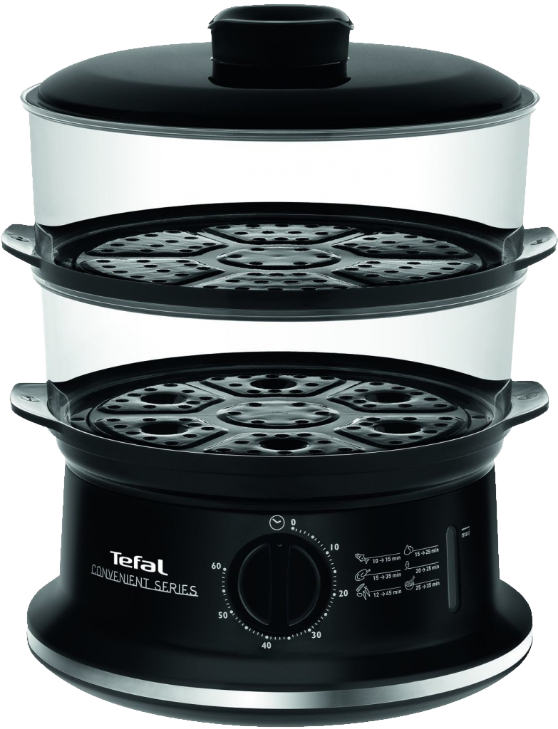 Fekete-fehér gőzpároló három szinttel. A készüléket a Tefal gyártja.