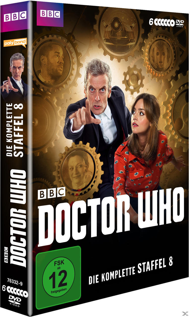 Doctor Who DVD-Cover. Enthält zwei Schauspieler, Zahnräder und das Logo der Show. Deutscher Text.