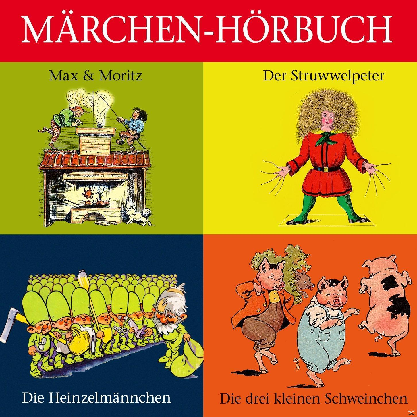 Vier Tafeln mit Illustrationen aus einem Kinderbuch. Jede Tafel hat ein anderes Bild.