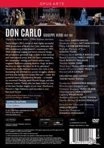 Rückseite einer DVD-Hülle. Enthält Text über die Oper 'Don Carlo' von Giuseppe Verdi.