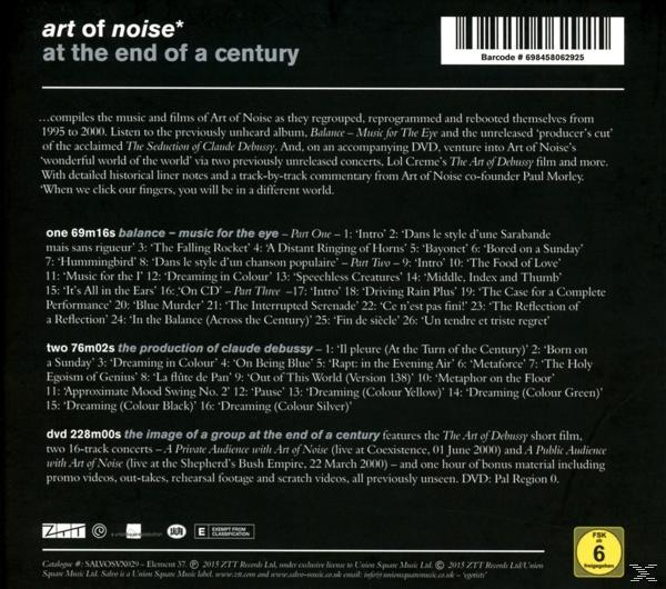 CD-Cover. Schwarzer Hintergrund mit einer Liste der Songs und Text über die Gruppe "Art of Noise".
