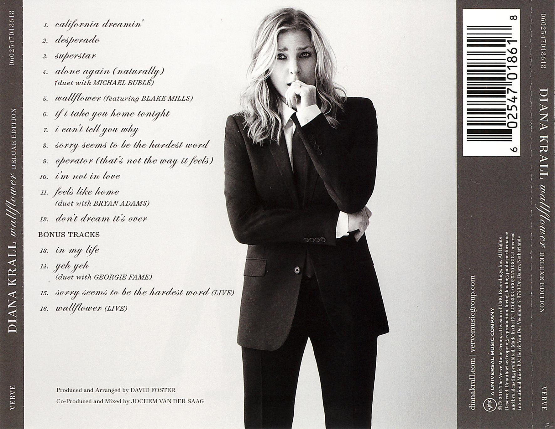 Pochette de l'album de Diana Krall. Elle porte un costume noir, regarde vers le bas, avec la liste des titres de l'album à gauche.