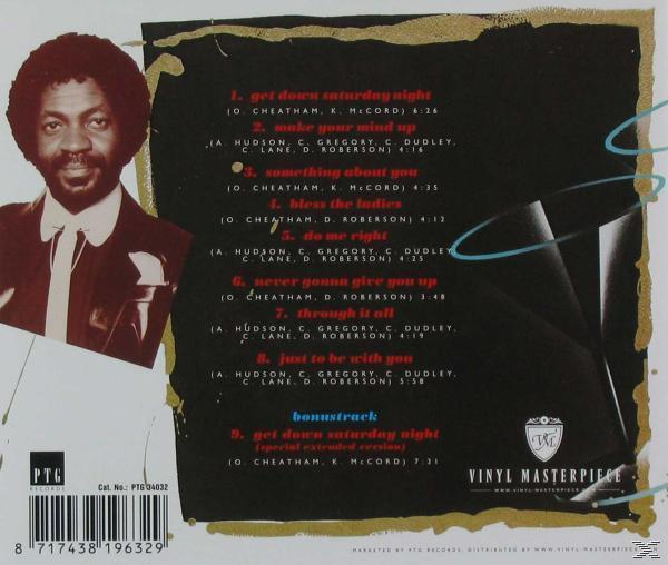 CD-Rückseite. Porträt eines schwarzen Mannes, Titelliste und Credits. Vinyl Masterpiece Logo unten.