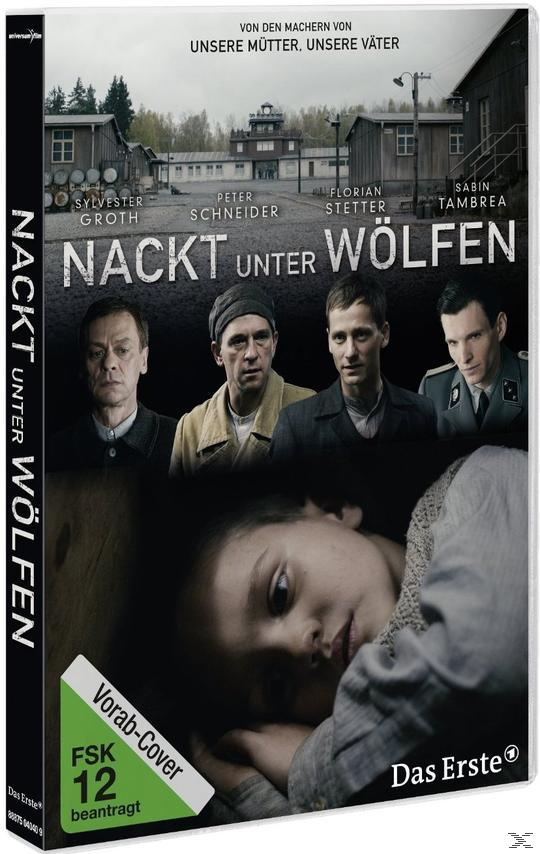 DVD-Cover für 'Nackt unter Wölfen' mit Schauspielern, FSK 12 Logo und schlafendem Kind.