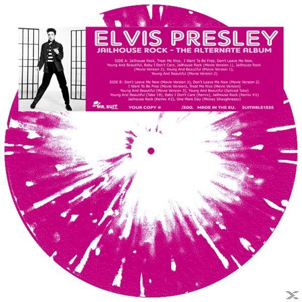 Schallplatten-Albumcover: Elvis Presley, rosa Hintergrund, Text und ein Foto von Elvis.