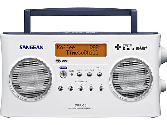 SANGEAN DPR-26 BT - Radio digitale (DAB+, FM, Internet radio, Bianco)