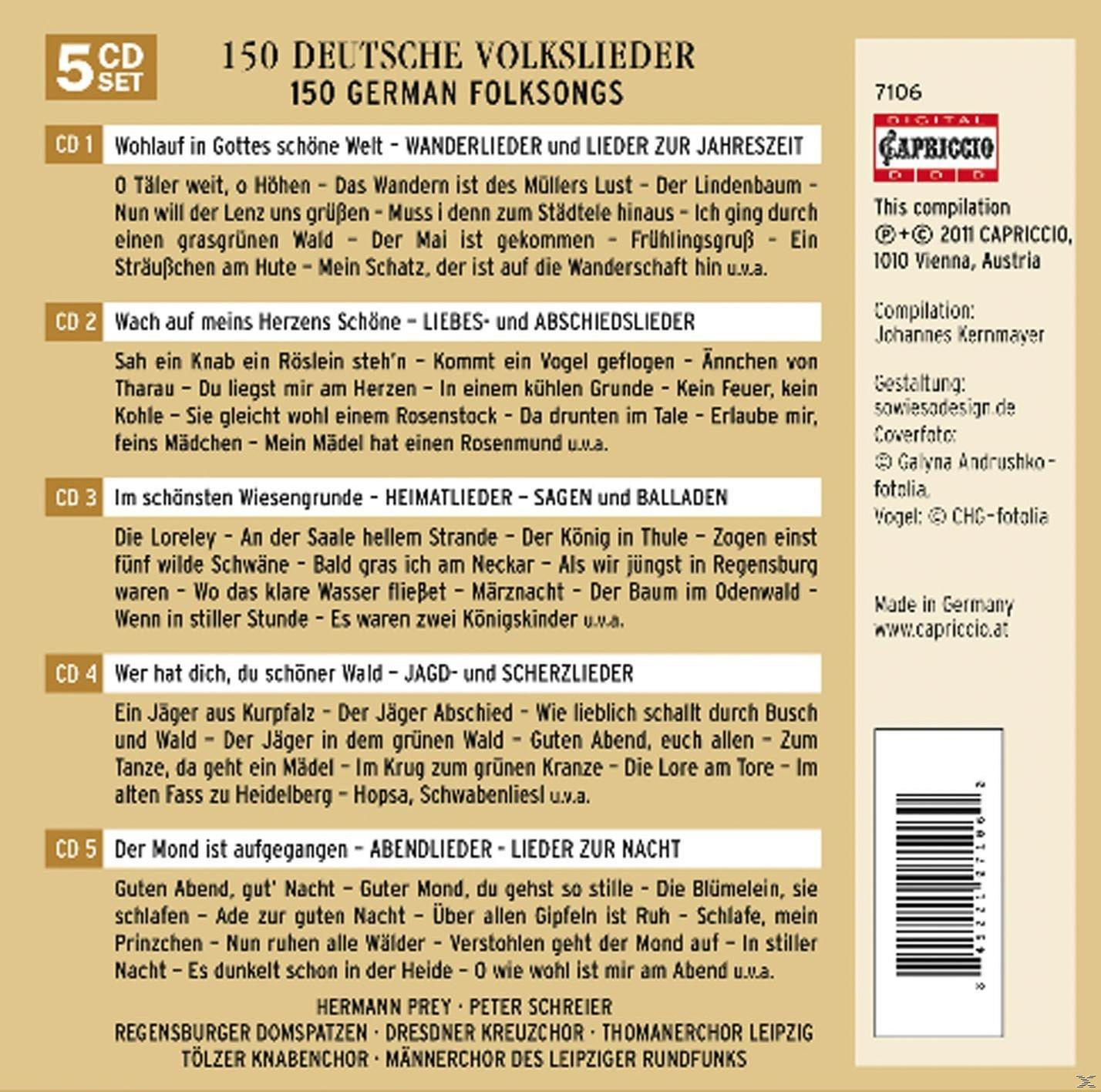 CD-Cover mit Text und einer Titelliste. Ein CD-Set mit deutschen Volksliedern.