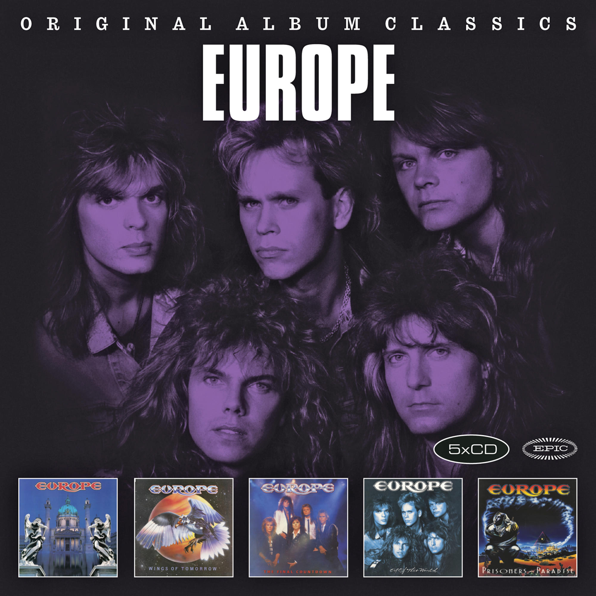 Albumcover der Band Europe mit 5 Mitgliedern. Der Bandname steht oben.