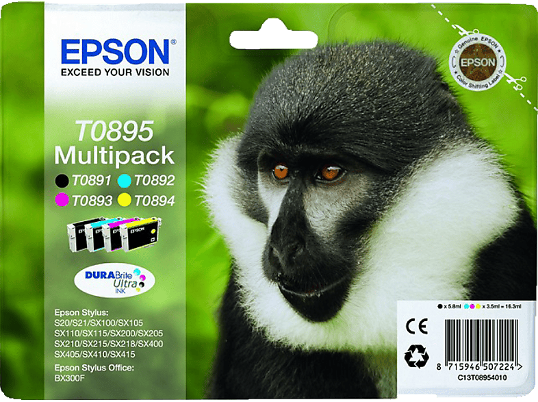 Epson T0895 Zwart - Cyan Magenta Geel (c13t08954020)