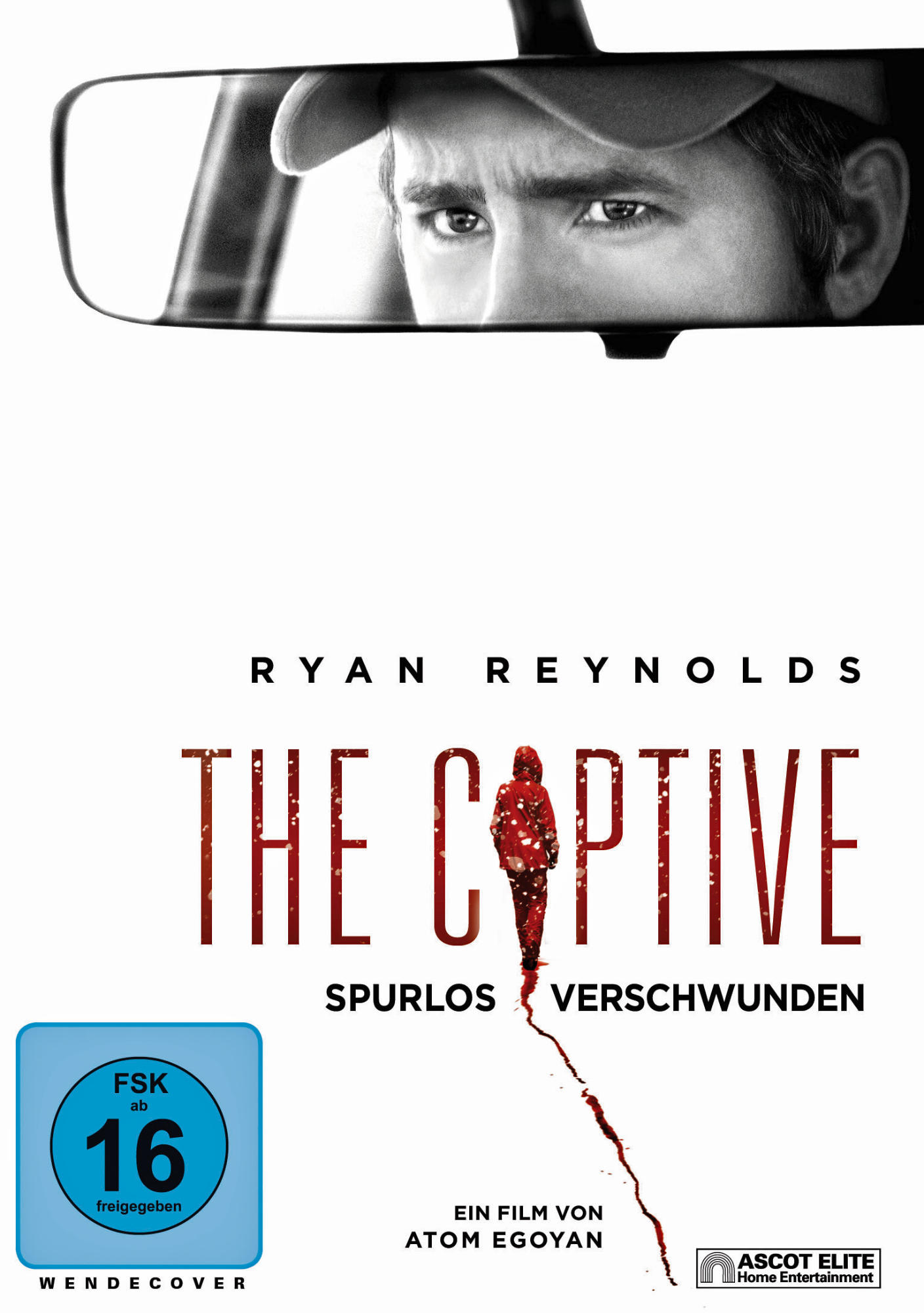 Filmplakat mit einer Person im Autospiegel. Der Titel lautet 'The Captive'.