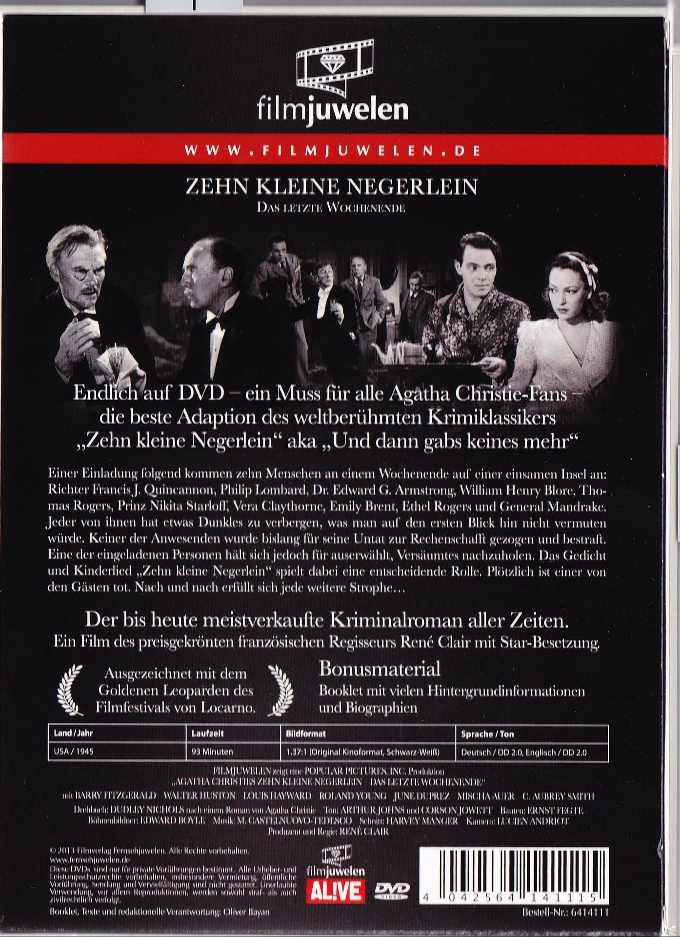 DVD-Cover für „Zehn kleine Negerlein“. Schauspieler im Hintergrund, Text auf Deutsch bedeckt die Oberseite.