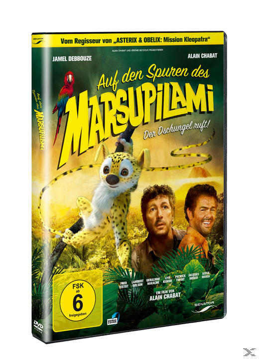 DVD-Cover mit Zeichentrickfiguren und Schauspielern. Deutscher Text und Dschungel-Hintergrund.