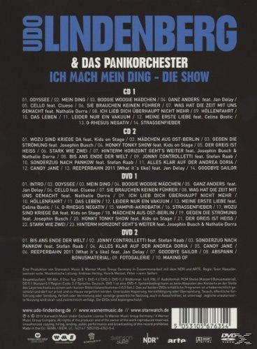 CD-Cover mit schwarzem Hintergrund und Text. Listet Songs und Details der Show auf. Udo Lindenberg ist der Künstler.