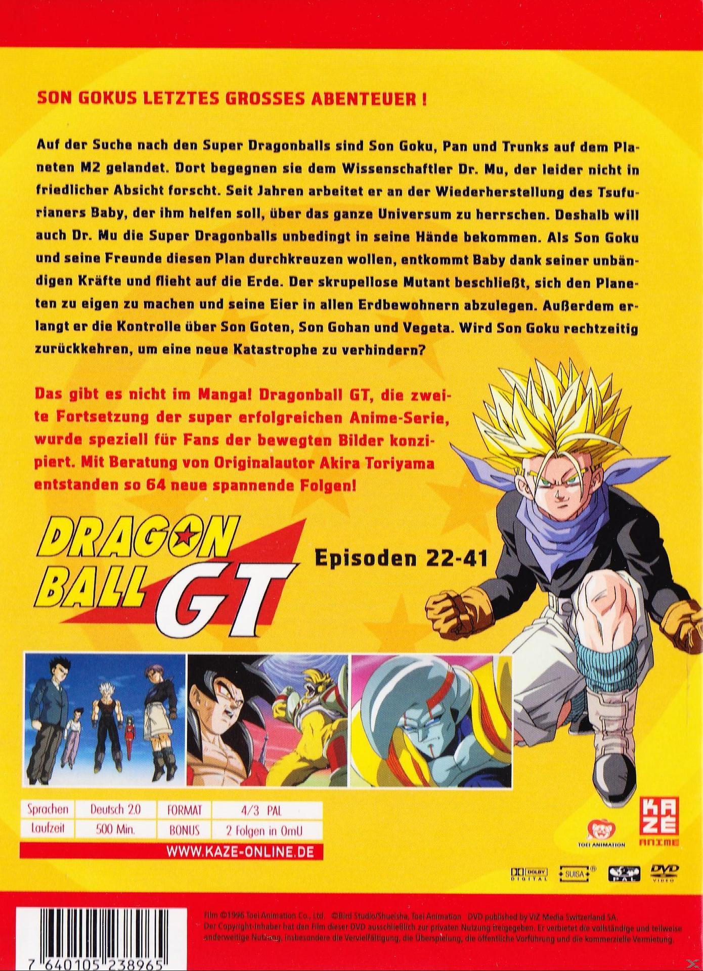 Dragon Ball GT DVD-Cover. Charakter im Vordergrund, mit anderen Charakteren unten.