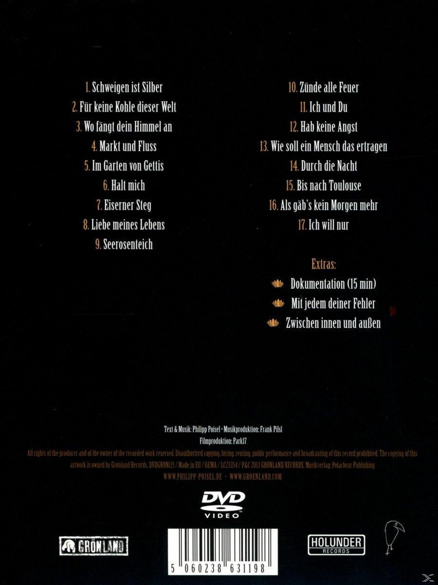 DVD-Rückseite mit Trackliste auf Deutsch. Schwarzer Hintergrund und goldener Text.