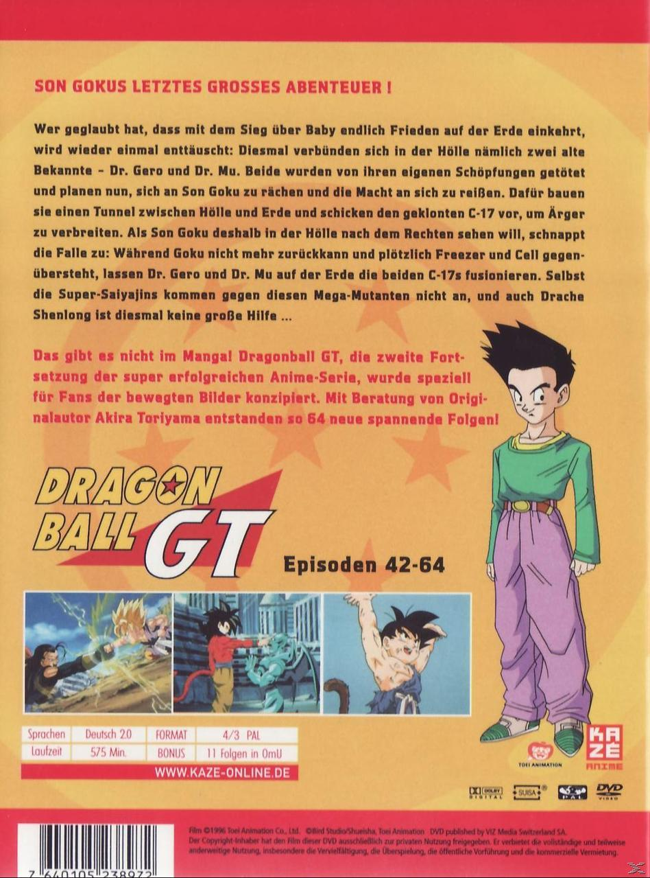 Rückseite einer Dragon Ball GT DVD. Text und Illustrationen von Charakteren.