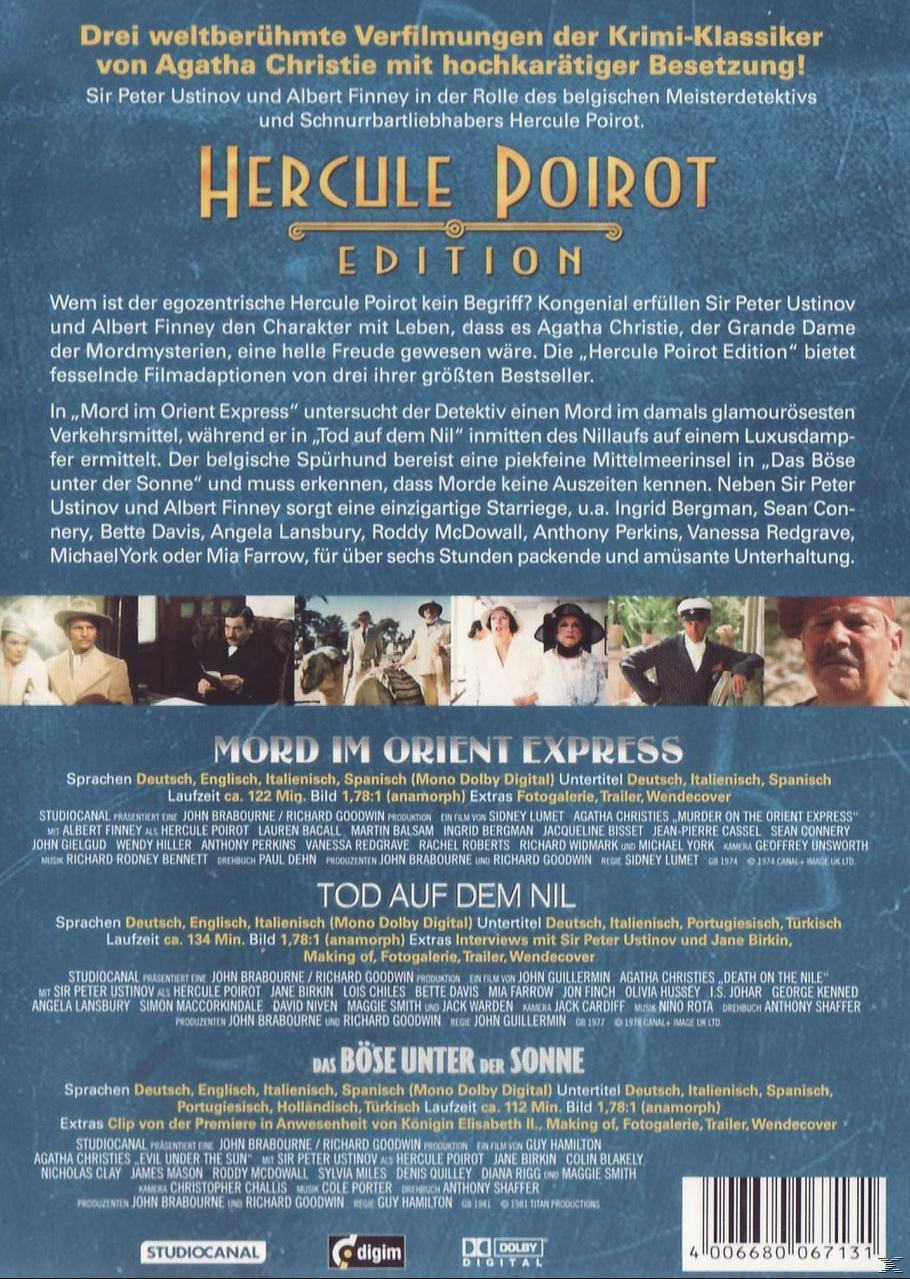 DVD-Cover mit dem Titel 'Hercule Poirot Edition' und Bildern der Filmszenen, Text auf Deutsch.