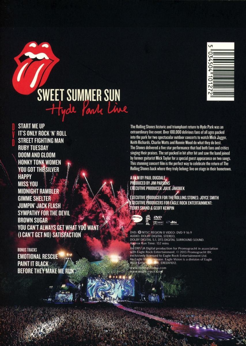 DVD-Cover: 'Sweet Summer Sun Hyde Park Live' mit einer Konzernszene. Rotes und lila Bühnenlicht.
