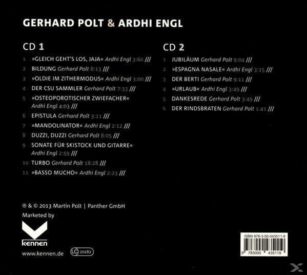 CD-Cover mit Text auf Deutsch. Auflistung der Songs auf CD 1 und CD 2. Der Hintergrund ist schwarz.