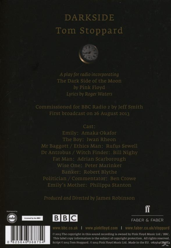 Darkside DVD-hoes. Klokafbeelding. Tekst over het stuk van Pink Floyd, cast en credits.