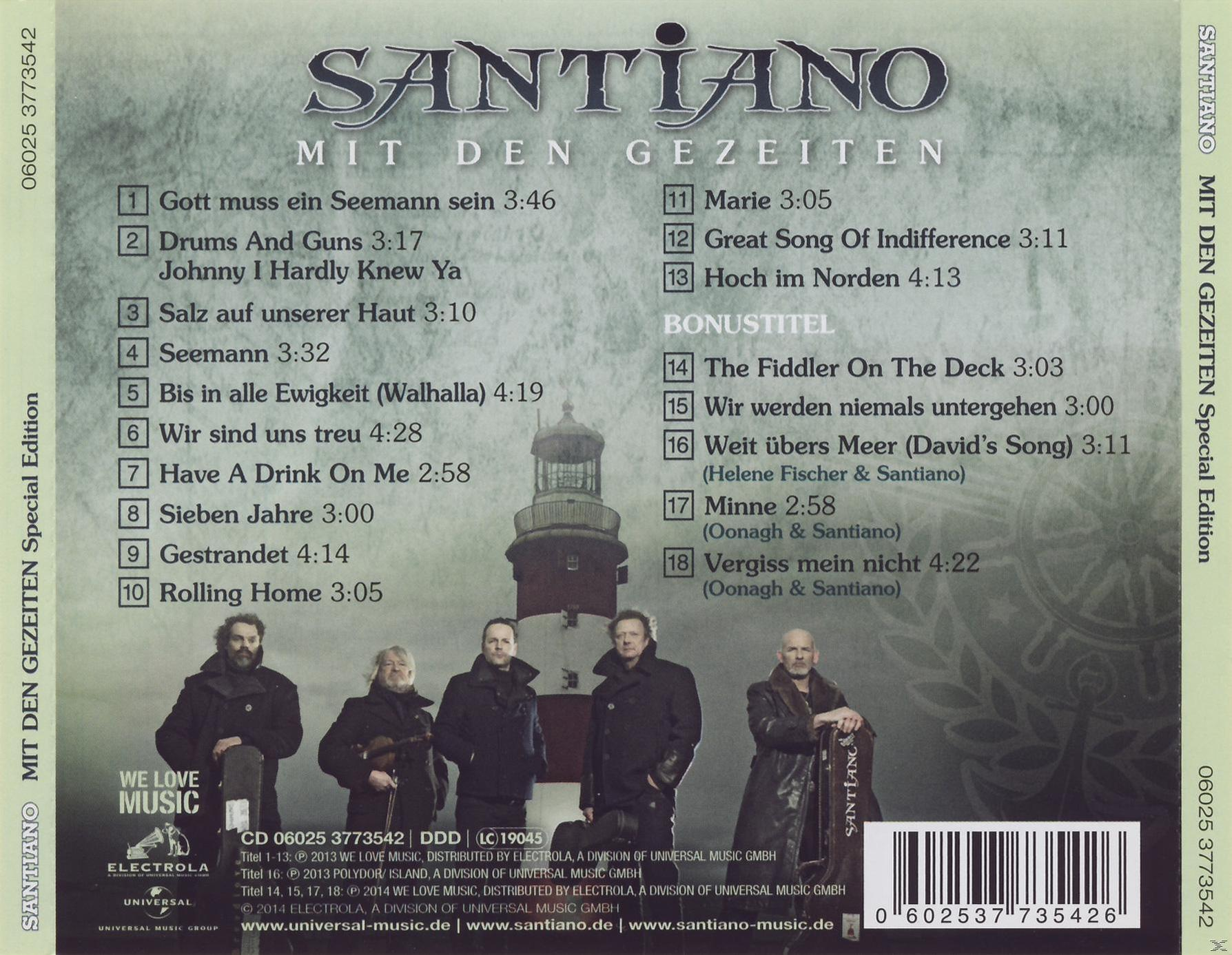 Die Rückseite einer CD mit deutschem Text und einem Bandfoto.