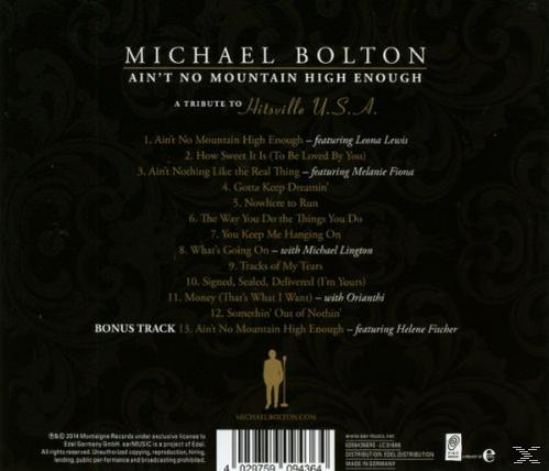 Rückseite eines Michael Bolton Albums. Die Titelliste ist sichtbar. Goldene Silhouette, Text auf der Rückseite.